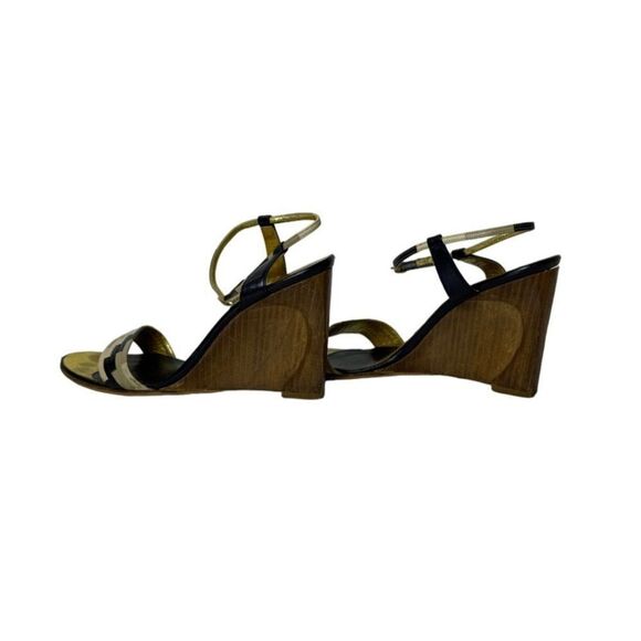 Fendi Leather Colorblock Pattern Wedge Heel Sandals Closure at Ankle - Picture 6 of 11